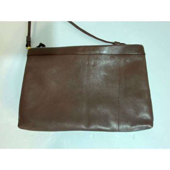 Leather Crossbody Clutch with Removable Strap in Brown with Gold Accents 11"x 7" - Picture 10 of 10